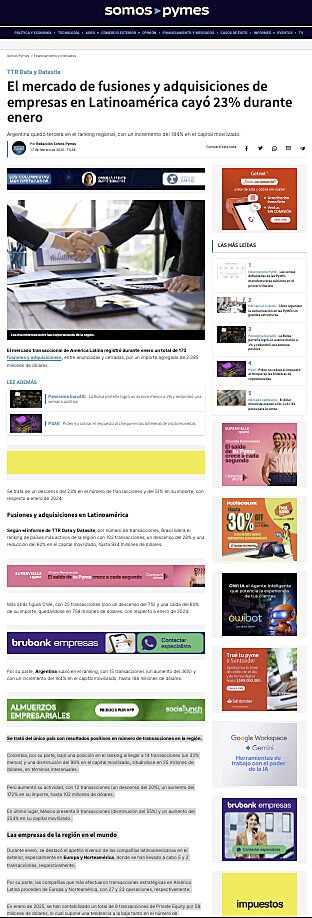 El mercado de fusiones y adquisiciones de empresas en Latinoamrica cay 23% durante enero